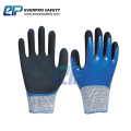 Cut Resistant Level 5 HPPE Liner Blue Nitrile Full Coated Sandy Palm Coated Work Gloves